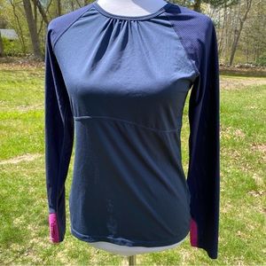 SKIRT SPORTS TOP BLUE PINK ACCENT TEE LONG MESH SLEEVES CREWNECK STRETCH SIZE M